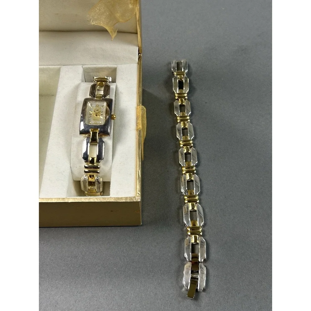 Cache Women's Quartz Watch & Matching Bracelet Gift Set Two Tone Box Untested